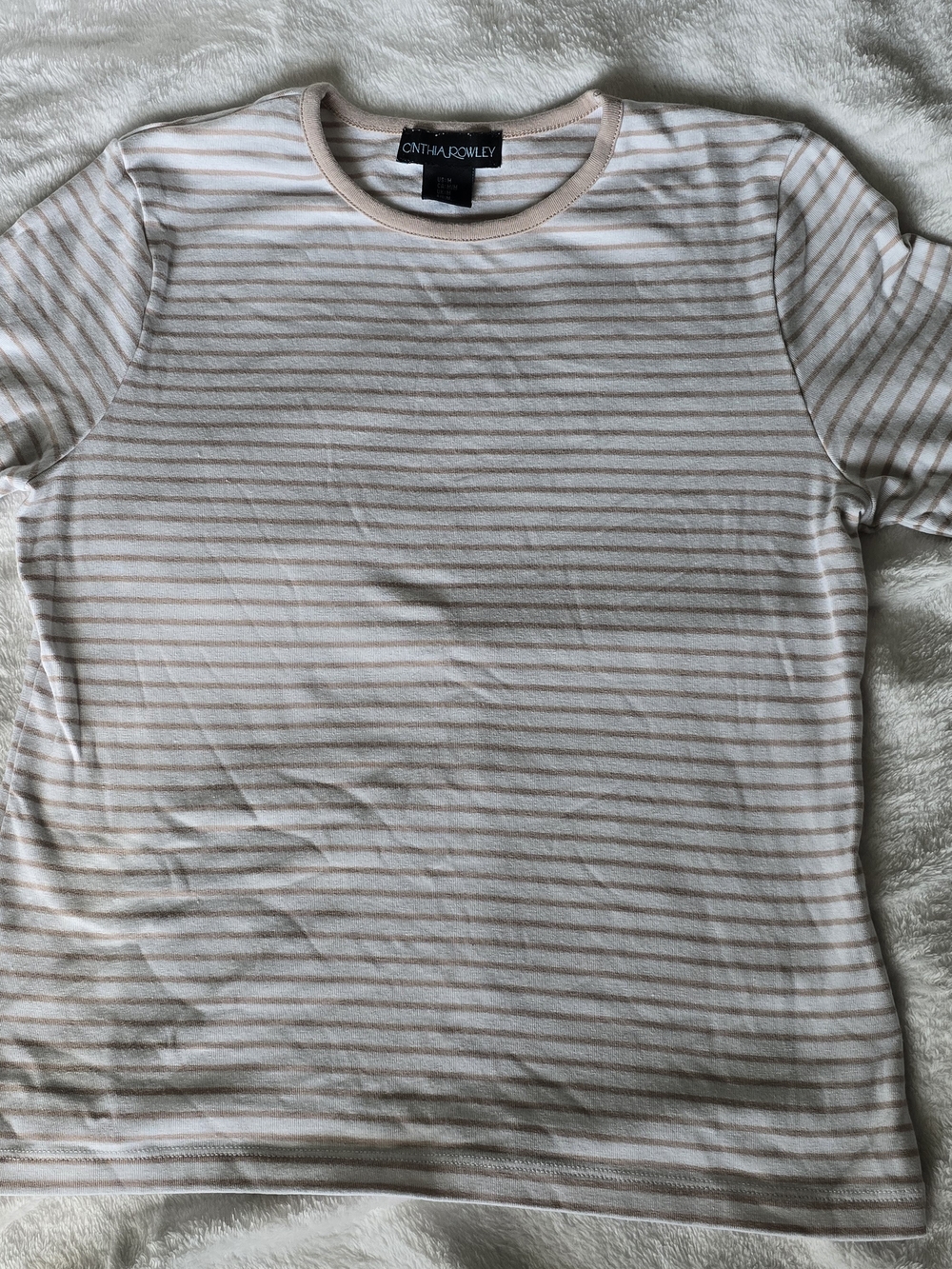 Cynthia Rowley Neutral Striped Short Sleeve Tee - Size Medium